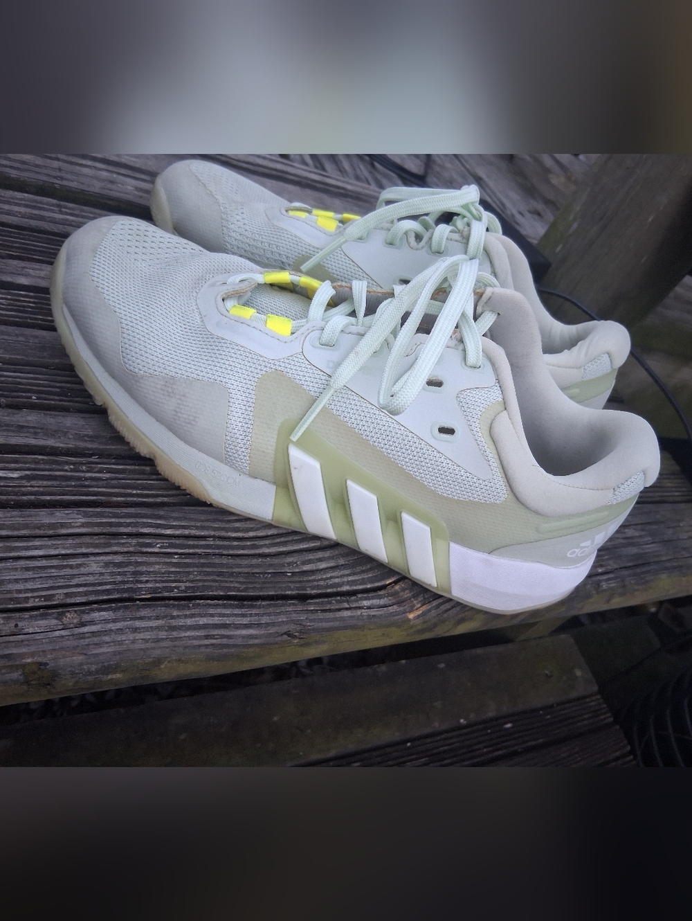 adidas Pale Green & White Mesh Running Shoes with Neon Accents